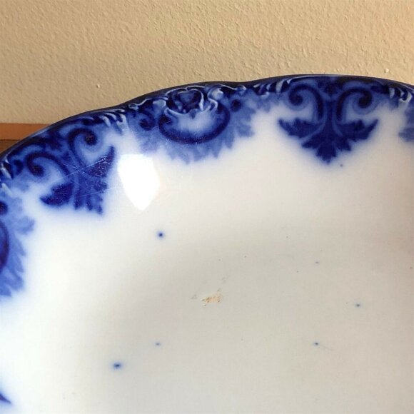 ANTIQUE BOWL GLADYS PATTERN NWP ENGLAND FLOW BLUE BOWL - Picture 2 of 9